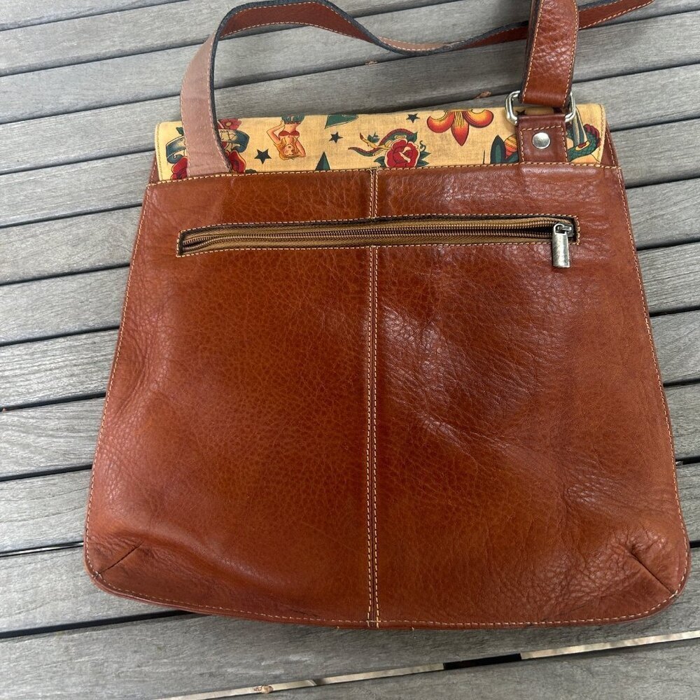 D'Luciano Leather and Canvas Graphic Snake Skull Heart Mermaid Crossbody Purse - Picture 5 of 9